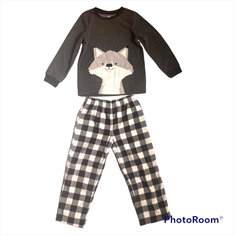 EUC Carter’s Kids Pajamas, size 5, grey/white fleece with cute fox design